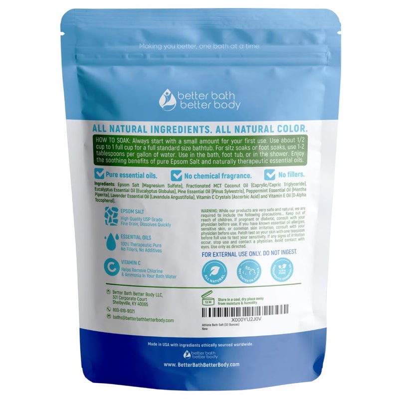 Better Bath Better Body Athlete Bath Salt 32 Ounces Epsom Salt with Natural Lavender, Pine, Peppermint and Eucalyptus Essential Oils Plus Vitamin C in BPA Free Pouch with Easy Press-Lock Seal - Image 2