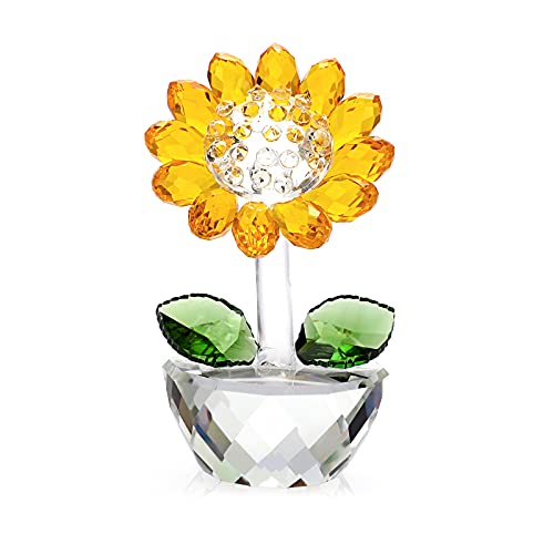 OwnMy Crystal Sunflower with Bud Glass Sunflower Figurine Collectible, Small Sunflower Ornament Paperweight Table Decoration with Gift Box, Glass Bouquet Flowers Centerpieces for Home Decors - Image 1