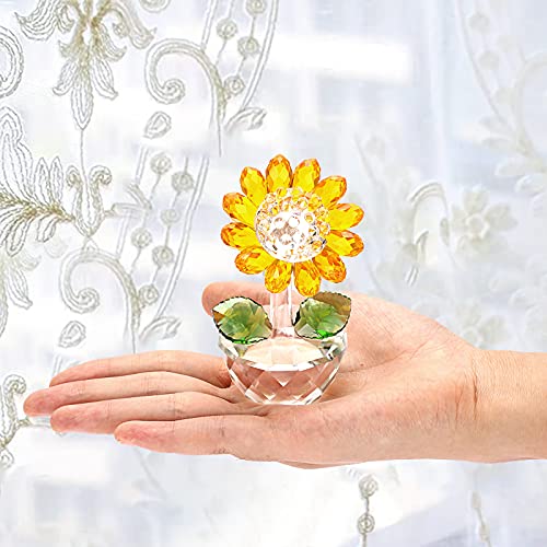OwnMy Crystal Sunflower with Bud Glass Sunflower Figurine Collectible, Small Sunflower Ornament Paperweight Table Decoration with Gift Box, Glass Bouquet Flowers Centerpieces for Home Decors - Image 2