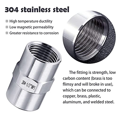 LitKiwi 2PCS Stainless Steel 304 Cast Pipe Fittings Coupling,1/2" Female NPT x 1/2" Female NPT Thread,Equal Hex Nipple Pipe Hose Connector Adapter for Brew Kit, Home Piping Application etc. - Image 2