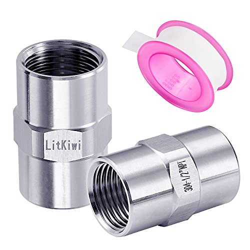 LitKiwi 2PCS Stainless Steel 304 Cast Pipe Fittings Coupling,1/2" Female NPT x 1/2" Female NPT Thread,Equal Hex Nipple Pipe Hose Connector Adapter for Brew Kit, Home Piping Application etc. - Image 1