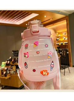 Exotic Glitz Big Belly Water Bottle 1.2l, Water Bottles with Times to Drink, with Straw, Shoulder Strap and 3d Stickers, For Kids School, Sport, Indoor & Outdoor (Pink)  - Image 1