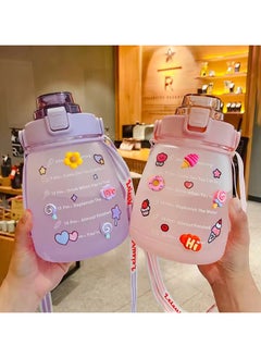Exotic Glitz Big Belly Water Bottle 1.2l, Water Bottles with Times to Drink, with Straw, Shoulder Strap and 3d Stickers, For Kids School, Sport, Indoor & Outdoor (Pink)  - Image 4