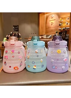 Exotic Glitz Big Belly Water Bottle 1.2l, Water Bottles with Times to Drink, with Straw, Shoulder Strap and 3d Stickers, For Kids School, Sport, Indoor & Outdoor (Pink)  - Image 5