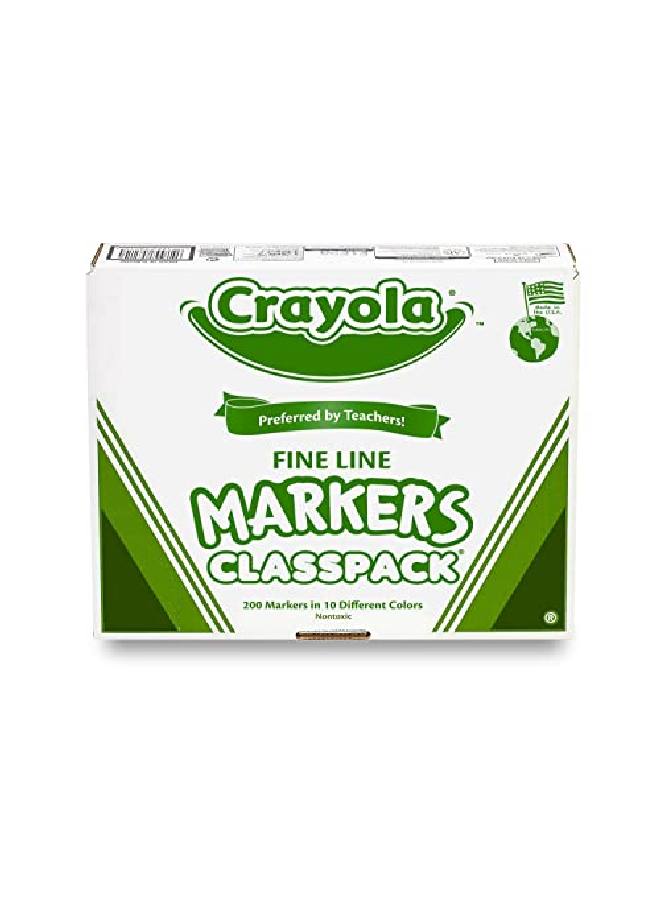 Crayola Fine Line Markers Back To School Supplies Classpack 10 Assorted Colors 200 Count - Image 1