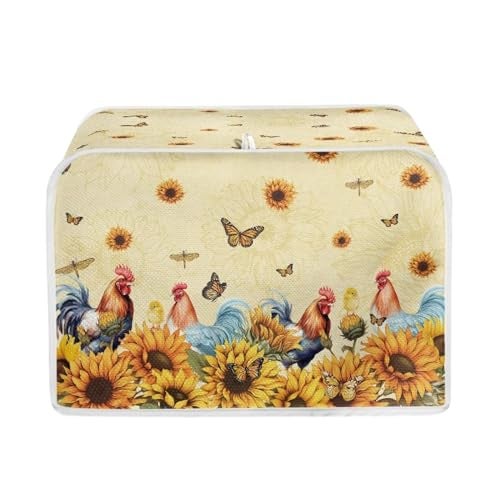 Talayituse Rooster Chicken Print 2 Slice Toaster Cover Dust Protection Sunflower Butterfly Dragonfly Bread Maker Cover Toaster Oven Cloth Cover Kitchen Accessories Washable Appliance Cover with Handle - Image 1