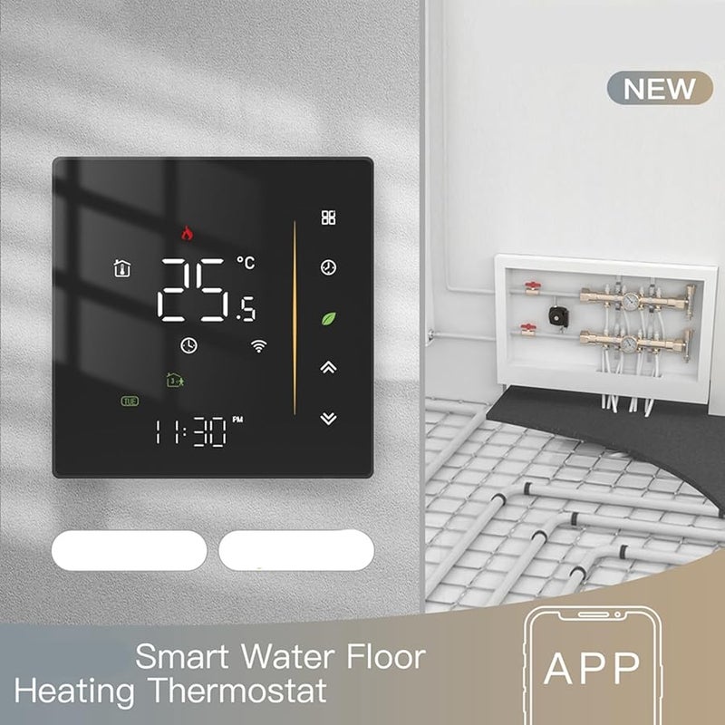 Black Tuya ZigBee Digital Display Smart Thermostat For Electric Floor Heating - Image 3