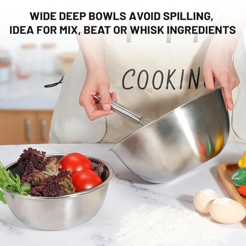 Kruvad Pack of 2 Stainless Steel Rice Washing Bowl & Colander Strainer Fine Mesh Microporous Vegetable Basket Mixing Bowl Grain Washer for Fruits Pasta Dal Spaghetti Durable Dishwasher - Image 5
