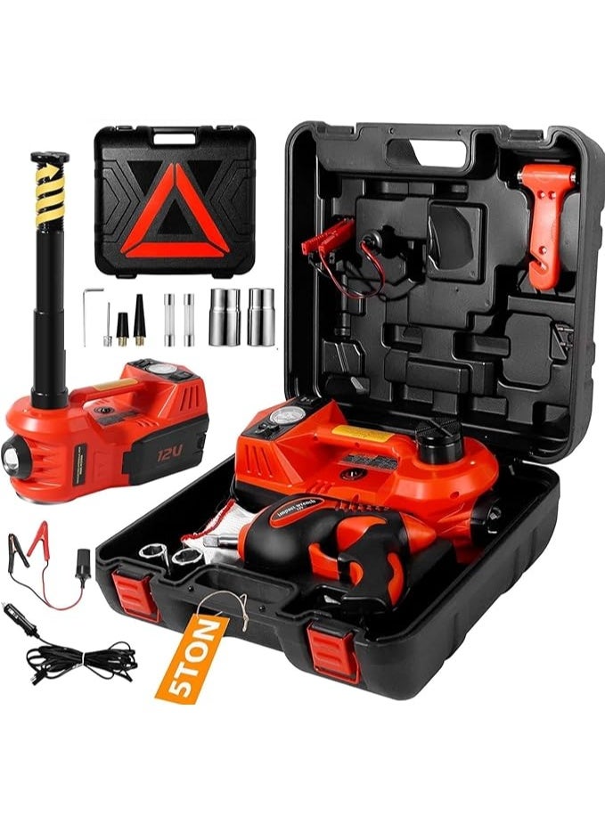 Electric Hydraulic Car Jack 12V 5-in-1 - Multifunction Car Lifter with Tire Inflator, Impact Wrench & LED Light - Image 1