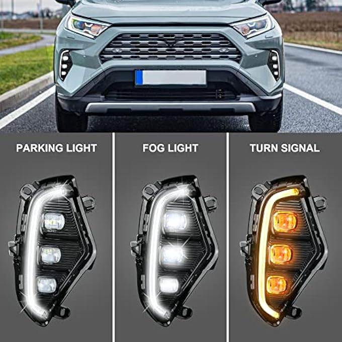 LANDSIN Led Daytime Running Lights Fit For Toyota Rav4 2019 2020 2021 2022 2023 Drl Fog Lights Kit Rav4 Fog Lights Assembly Replace Amber Turn Signal Lamps 3 Eyes Rav4 Drl Daylights With Bezel 2Pieces - Image 3
