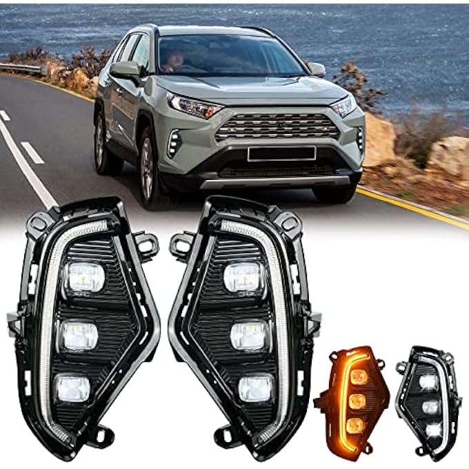 LANDSIN Led Daytime Running Lights Fit For Toyota Rav4 2019 2020 2021 2022 2023 Drl Fog Lights Kit Rav4 Fog Lights Assembly Replace Amber Turn Signal Lamps 3 Eyes Rav4 Drl Daylights With Bezel 2Pieces - Image 1