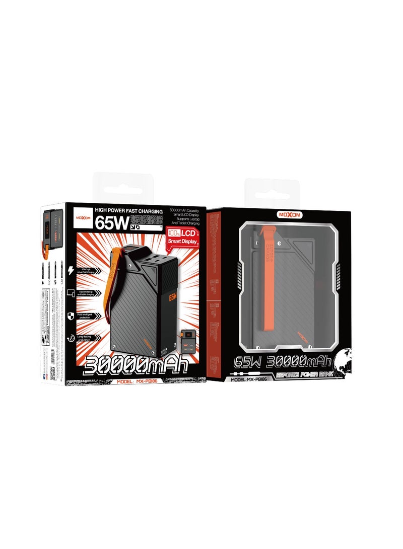 MOXOM MX-PB186 30000mAh Power Bank 65W Fast Charging Portable Charger With LCD Display Dual USB-A Dual USB-C PD Laptop Charging Black - Image 4