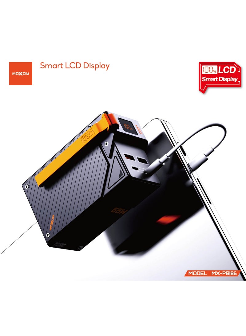 MOXOM MX-PB186 30000mAh Power Bank 65W Fast Charging Portable Charger With LCD Display Dual USB-A Dual USB-C PD Laptop Charging Black - Image 3