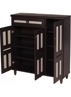 AL WADI FURNITURE AWF AL WADI FURNITURE Engineered Wood Spacious Three Door 16-Pair Shoe Cabinet with Top Drawer Dark Brown/White - 113H X 98W X 39D cm  - Image 2