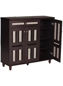 AL WADI FURNITURE AWF AL WADI FURNITURE Engineered Wood Spacious Three Door 16-Pair Shoe Cabinet with Top Drawer Dark Brown/White - 113H X 98W X 39D cm  - Image 4