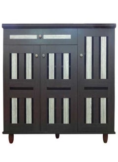 AL WADI FURNITURE AWF AL WADI FURNITURE Engineered Wood Spacious Three Door 16-Pair Shoe Cabinet with Top Drawer Dark Brown/White - 113H X 98W X 39D cm  - Image 1