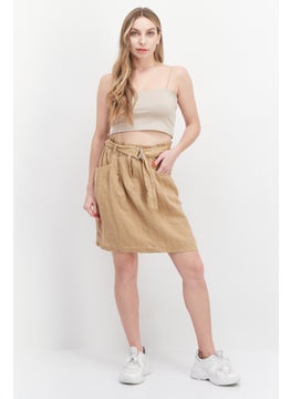 promod Women Solid Mini Skirt, Tan  - Image 3