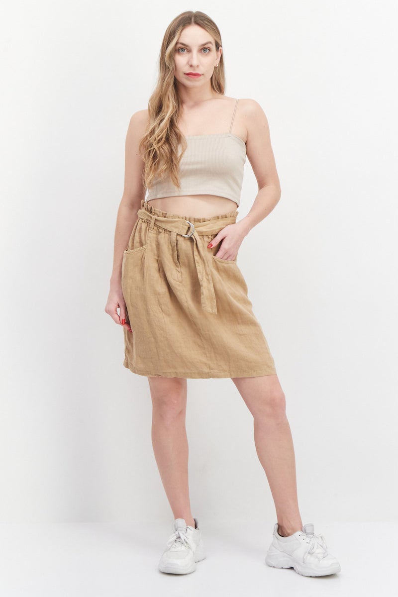 promod Women Solid Mini Skirt, Tan - Image 3