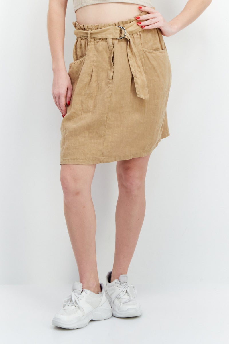 promod Women Solid Mini Skirt, Tan - Image 1