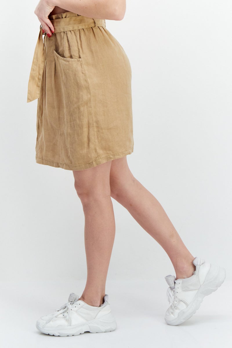 promod Women Solid Mini Skirt, Tan - Image 2