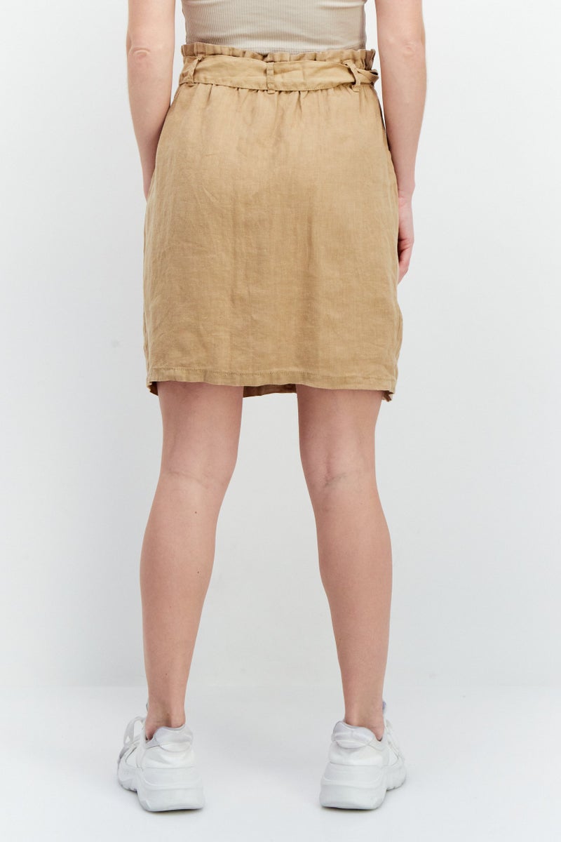 promod Women Solid Mini Skirt, Tan - Image 4