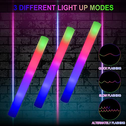 LifBetter 58Pcs Foam Glow Sticks BulkLed Glow Sticks with 3 Modes Colorful FlashingLong Life Battery Glow In The Dark Party Supplies for WeddingsPartiesFestivalsSporting Events - Image 5