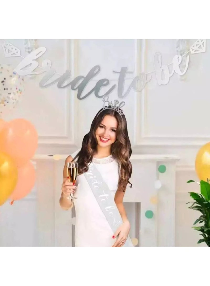 3 in 1 Bride To Be Set Bachelorette Party Bridal Shower Kit – Headband, Shoulder Sash & Banner Decoration for Wedding Celebration (Gold/Silver) - Image 2