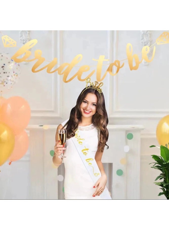3 in 1 Bride To Be Set Bachelorette Party Bridal Shower Kit – Headband, Shoulder Sash & Banner Decoration for Wedding Celebration (Gold/Silver) - Image 1