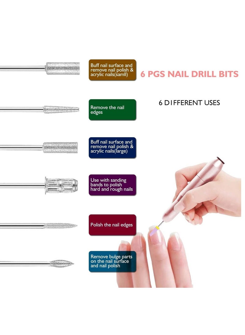KASTWAVE Electric Nail Files, Nail Drill Portable Electric Nail File 20,000 RPM with 6 Changeable Drills and Sand Bands for Exfoliating, Grinding, Polishing, Nail Removing, Acrylic Nail Tools - Image 2