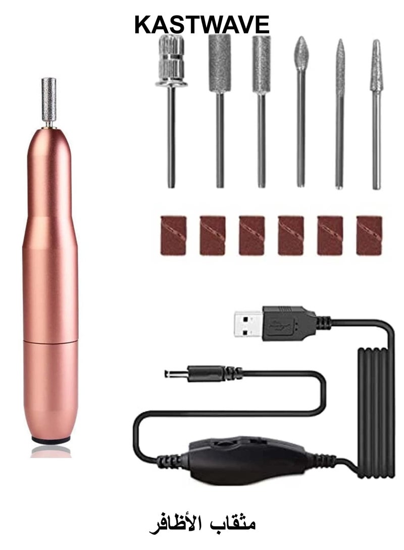 KASTWAVE Electric Nail Files, Nail Drill Portable Electric Nail File 20,000 RPM with 6 Changeable Drills and Sand Bands for Exfoliating, Grinding, Polishing, Nail Removing, Acrylic Nail Tools - Image 1