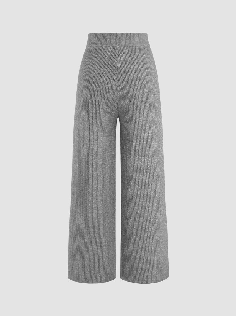 CIDER Lounge Pants Women Wide Leg Mid Waist Ribbed Knit Pants Casual Solid Warm Wool-Blend Sweatpants Fall Winter: Grey, M - Image 4