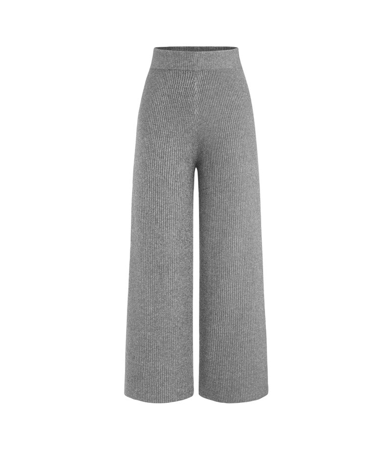 CIDER Lounge Pants Women Wide Leg Mid Waist Ribbed Knit Pants Casual Solid Warm Wool-Blend Sweatpants Fall Winter: Grey, M - Image 1