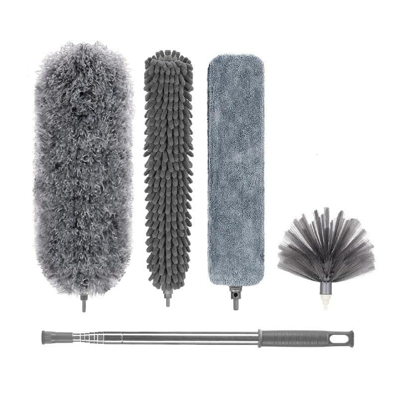 FALONG 4 in 1 Duster Microfiber Feather Duster with Stainless Steel Extension PoleBendable Washable Telescopic Cobweb Duster for Cleaning Ceiling Fan GapHigh Ceiling Blinds FurnitureCars
