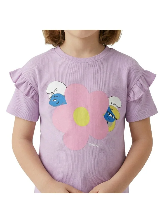 Trucare  Toddler Girls Smurfs Flower Graphic Ruffle Sleeve T-Shirt for Kids | Best Price UAE