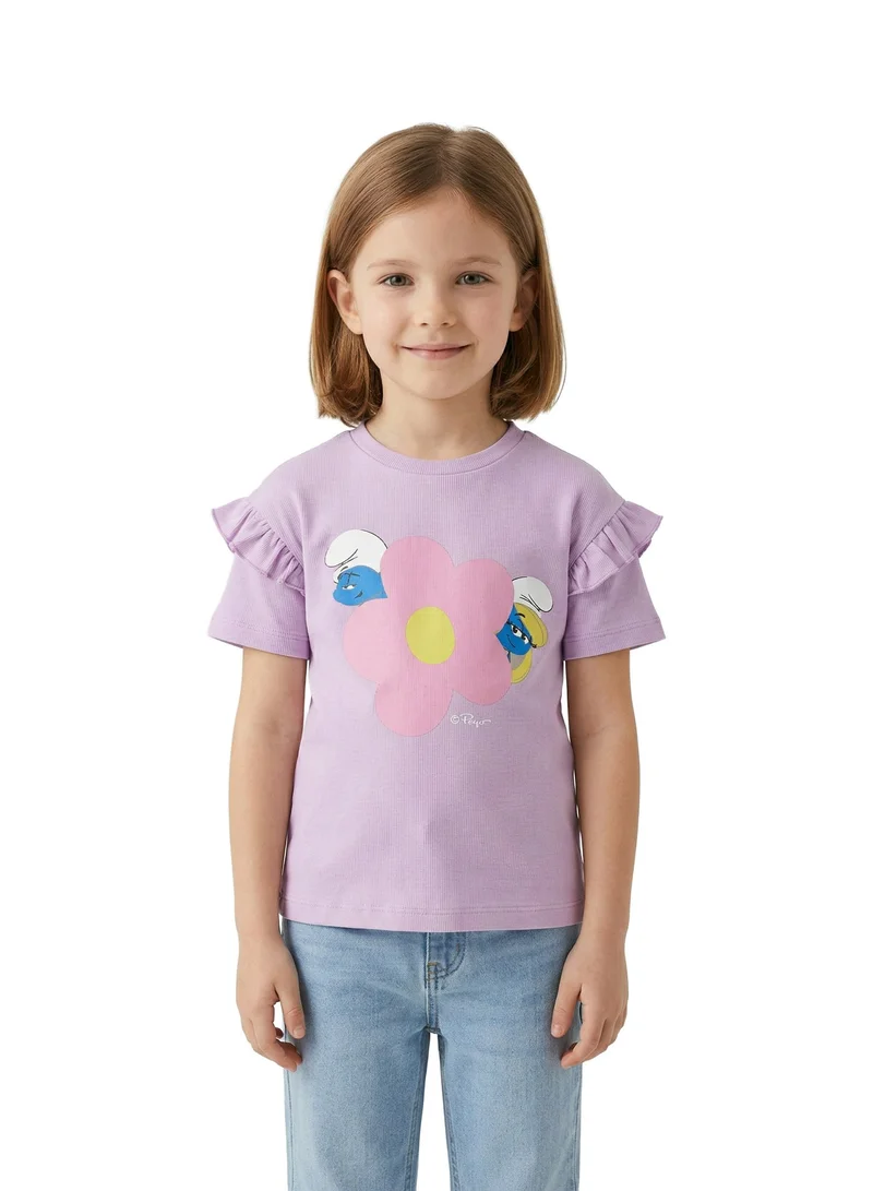 Trucare Toddler Girls Smurfs Flower Graphic Ruffle Sleeve T-Shirt