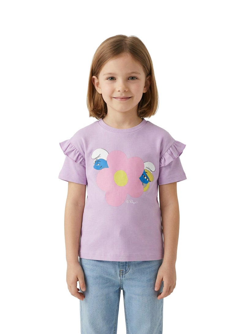 Trucare Toddler Girls Smurfs Flower Graphic Ruffle Sleeve T-Shirt - Image 1