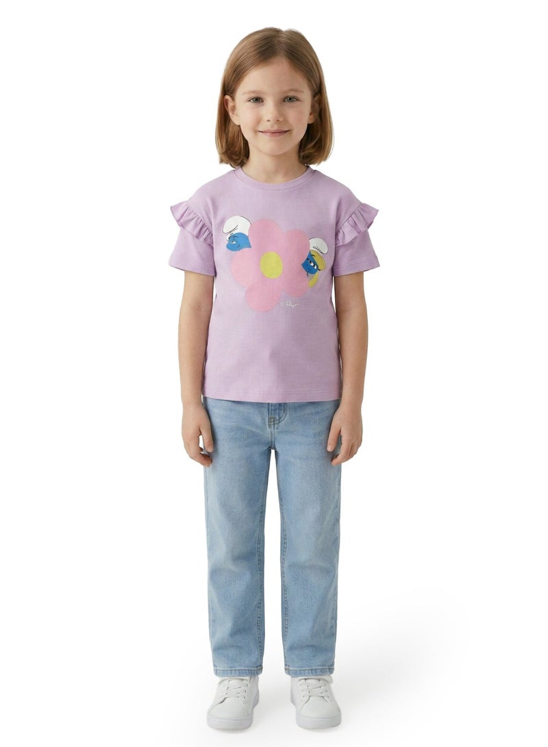 Trucare Toddler Girls Smurfs Flower Graphic Ruffle Sleeve T-Shirt - Image 2