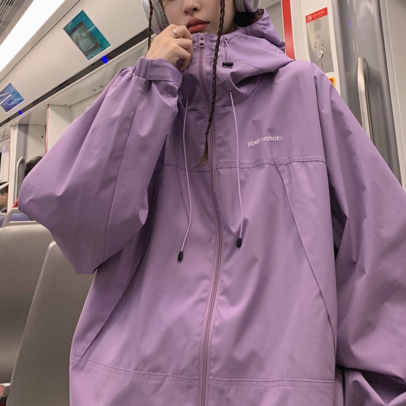2023 new coat mens thin outdoor waterproof mens and womens riding spring and autumn Japanese mountaineering jacket Purple 