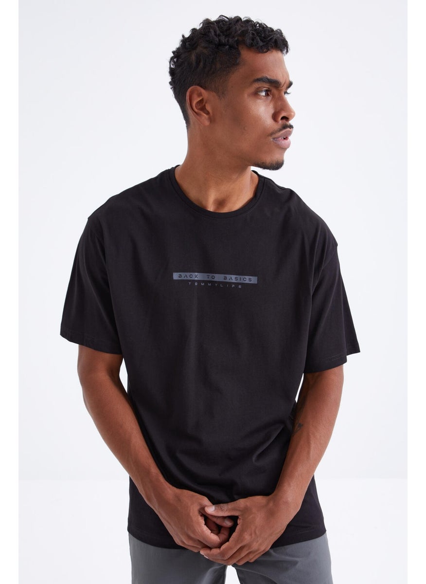 Tommy Life Black Back Printed O Neck Men's Oversize T-Shirt - 88100  - Image 1