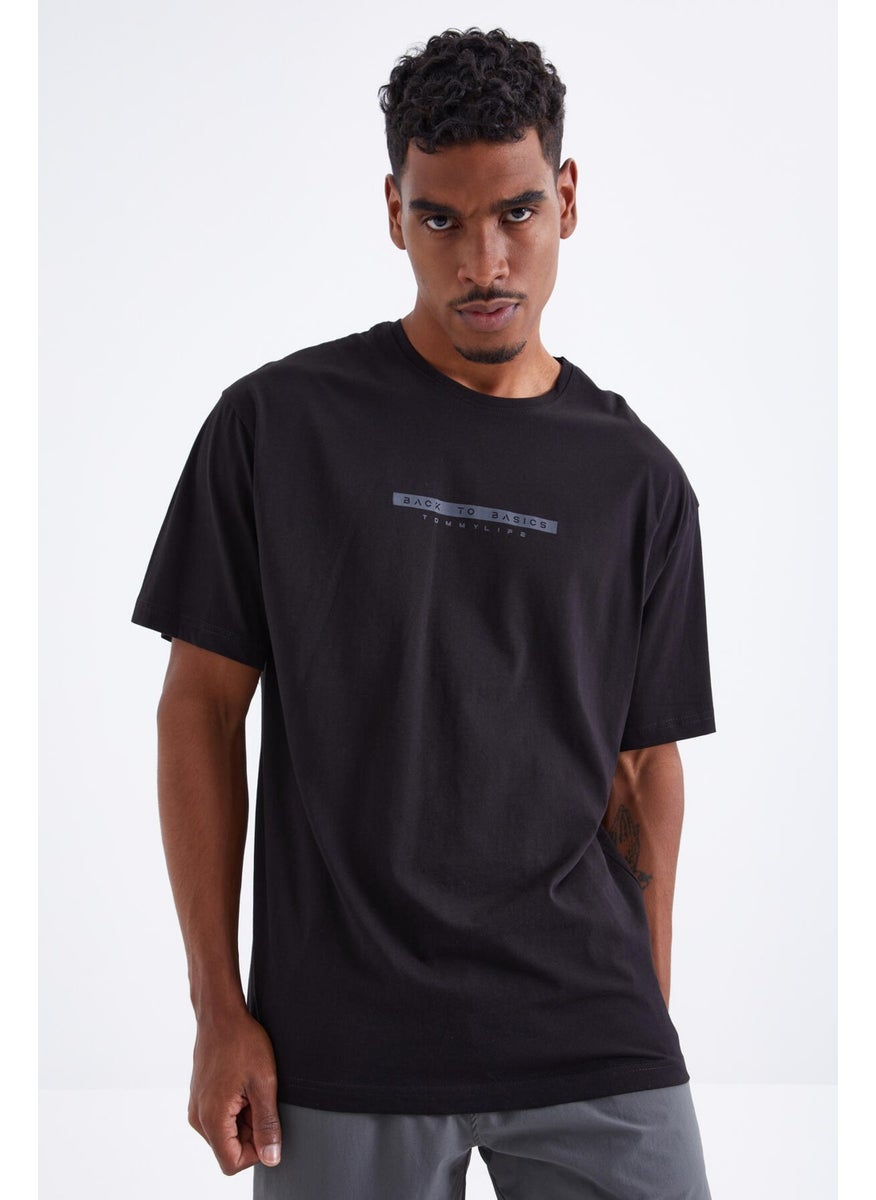 Tommy Life Black Back Printed O Neck Men's Oversize T-Shirt - 88100  - Image 3