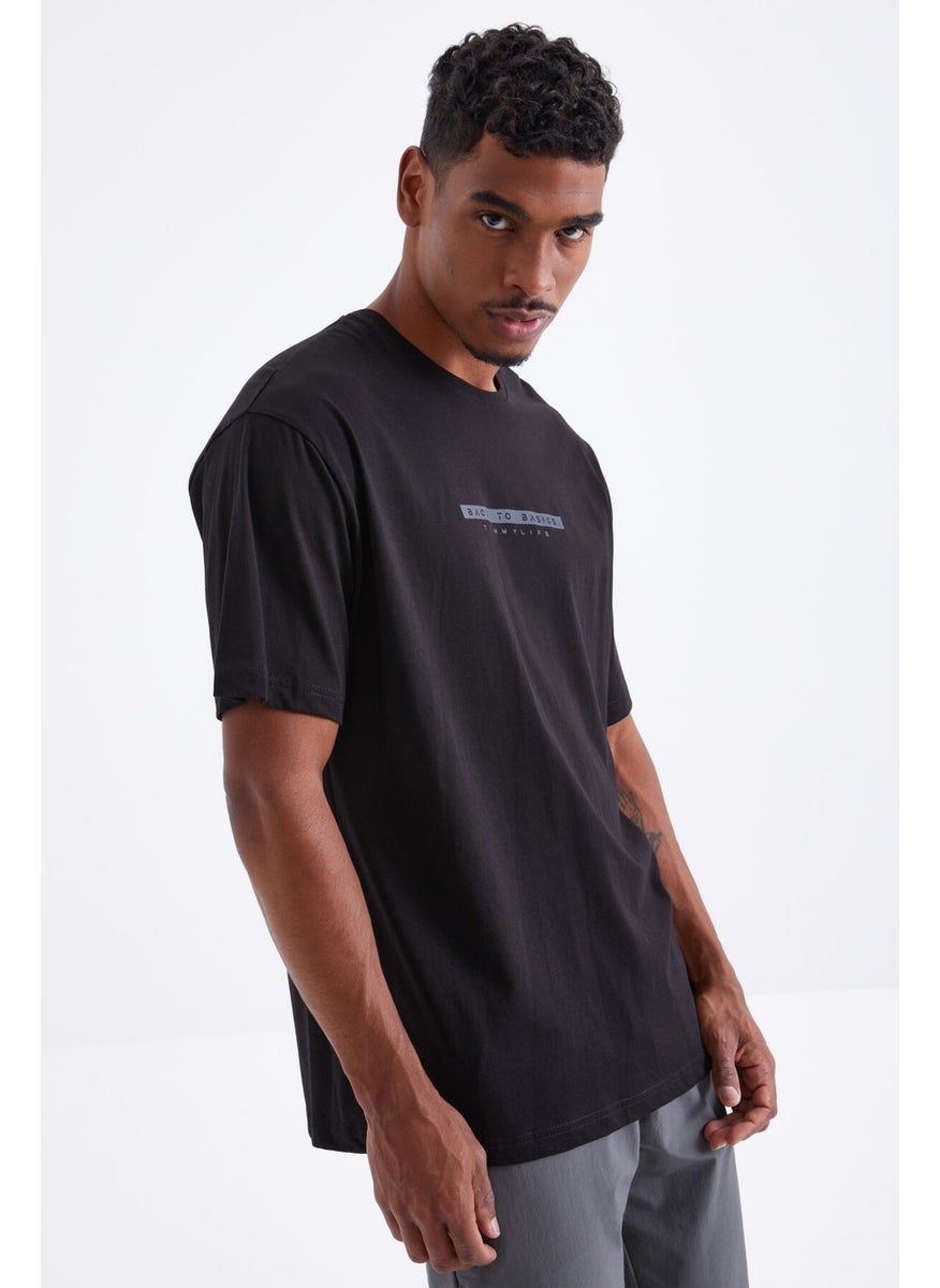 Tommy Life Black Back Printed O Neck Men's Oversize T-Shirt - 88100  - Image 5
