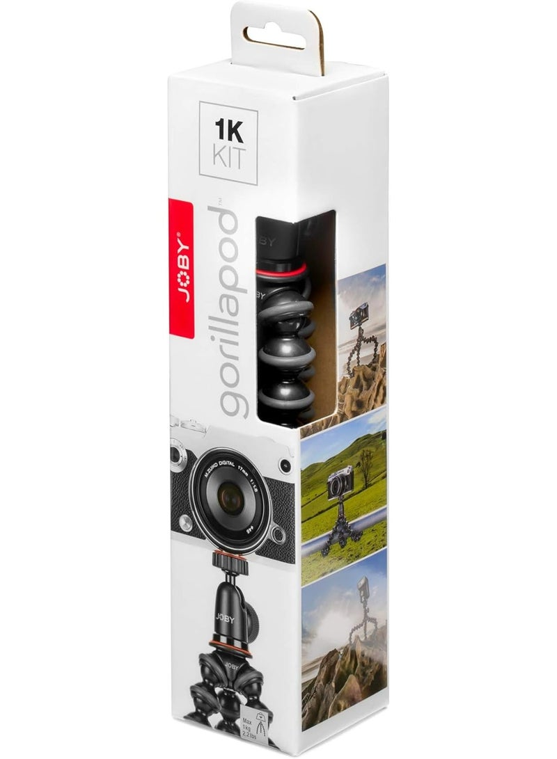 جوبي طقم حامل ثلاثي القوائم صغير الحجم JOBY JB01503 GorillaPod 1K، يتضمن حاملًا ورأسًا كرويًا، مناسب للكاميرات أو الأجهزة الصغيرة عديمة المرآة التي يصل وزنها إلى 1 كيلوجرام (2.2 رطل) - أسود/فحمي - Image 3