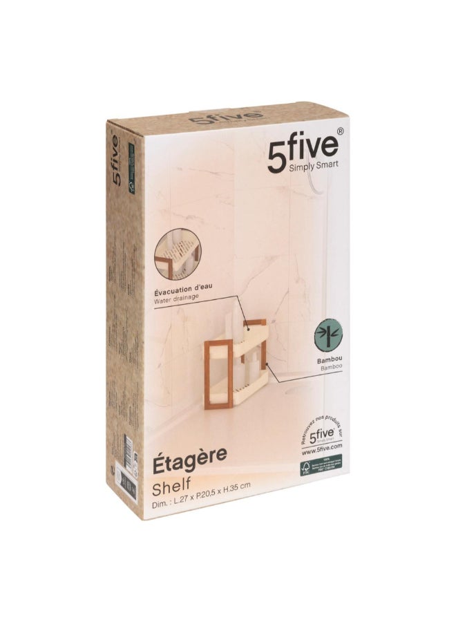 حامل ماكينة تحضير ناتشوريو رف خيزران مستطيل ثنائي الطبقات لونين أبيض وبني الأبعاد 35 × 20.5 × 27 سم 206970 - Image 2