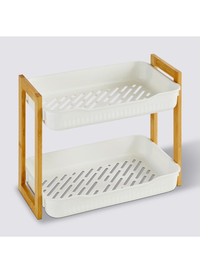 حامل ماكينة تحضير ناتشوريو رف خيزران مستطيل ثنائي الطبقات لونين أبيض وبني الأبعاد 35 × 20.5 × 27 سم 206970 - Image 1