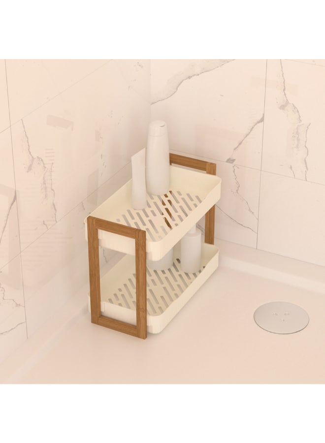 حامل ماكينة تحضير ناتشوريو رف خيزران مستطيل ثنائي الطبقات لونين أبيض وبني الأبعاد 35 × 20.5 × 27 سم 206970 - Image 3