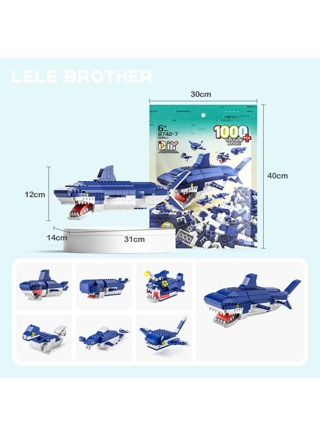 6-in-1 Shark Building Blocks Set, Ocean Shark Shape Building Toys, Shark Toy Set, STEM Learning Building Blocks Set, Ideal Gifts for Kids Age 6+ Year Old (1000 PCS) - Image 3