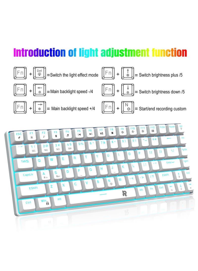 ROCK POW 84 Keys 70% Mechanical Gaming Keyboard Ice  Blue Backlit Ultra-Compact Mini Compact Keyboard for PC/Mac Gamer Typist Easy Carry on Trip Red Switch - Image 2