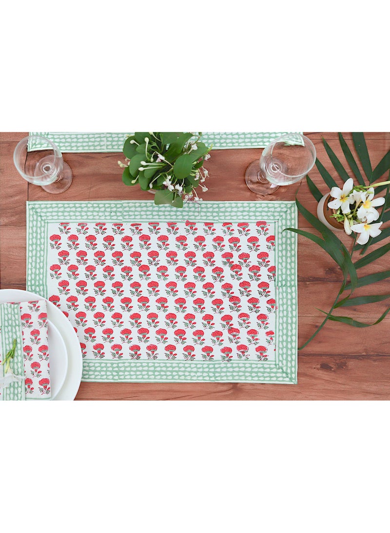 OJARIYA 8 Piece Pink and Teal Hand Block Printed 100 Percent Canvas Cotton Table Placemats & Soft Cotton Napkin Set - Image 4