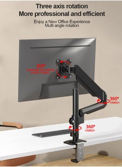 HILLPORT Single Monitor Arm Mount for 17 to 32 inch Screens - Pneumatic Height Adjustment, Full Articulating Tilt, Swivel with Desk C-clamp and Grommet Option  - Image 2