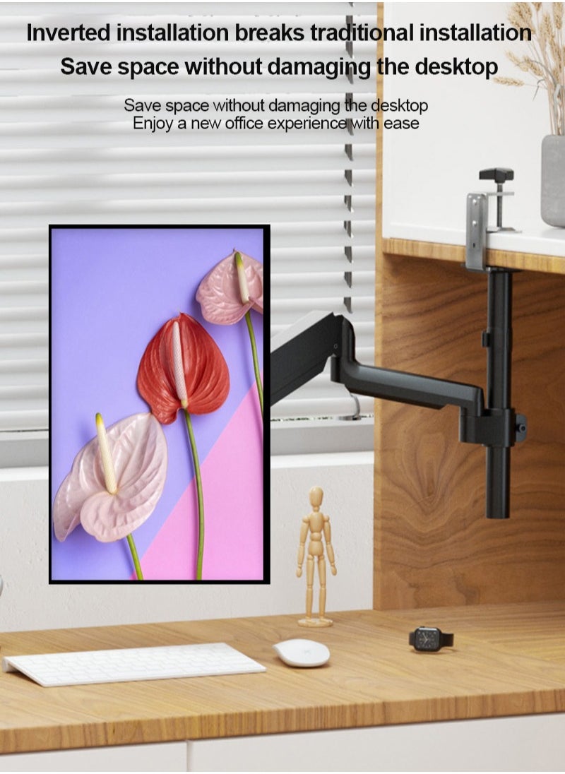HILLPORT - Single Monitor Arm Mount for 17 to 32 inch Screens - Pneumatic Height Adjustment, Full Articulating Tilt, Swivel with Desk C-clamp and Grommet Option - Image 1